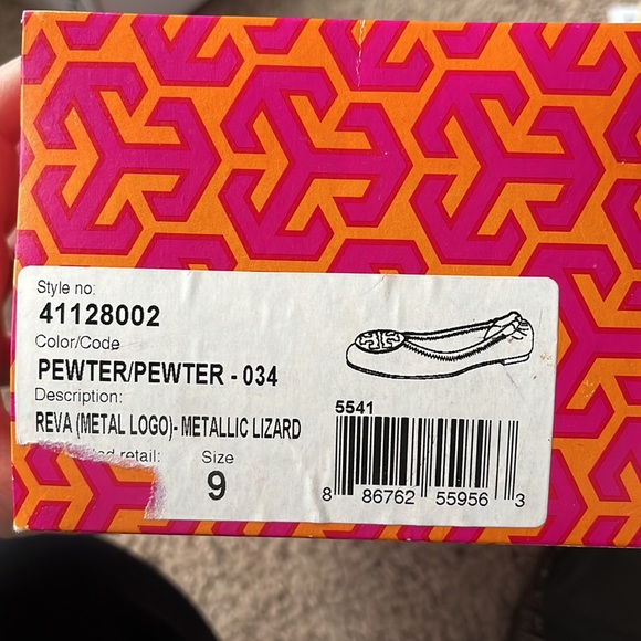 Tory Burch Reva Metal Logo Metallic Lizard flats in Pewter size 9 - Picture 9 of 12